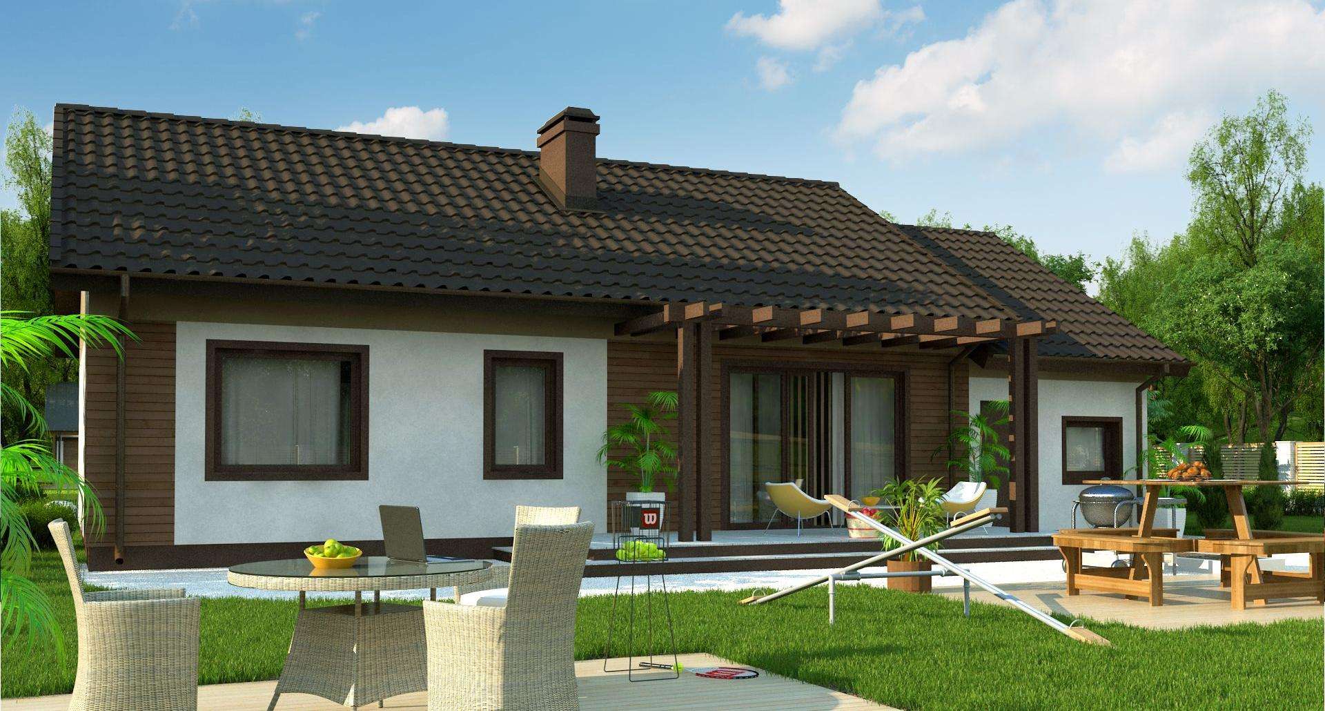 Fatada Casă parter 88 mp utili, 3 dormitoare, o baie