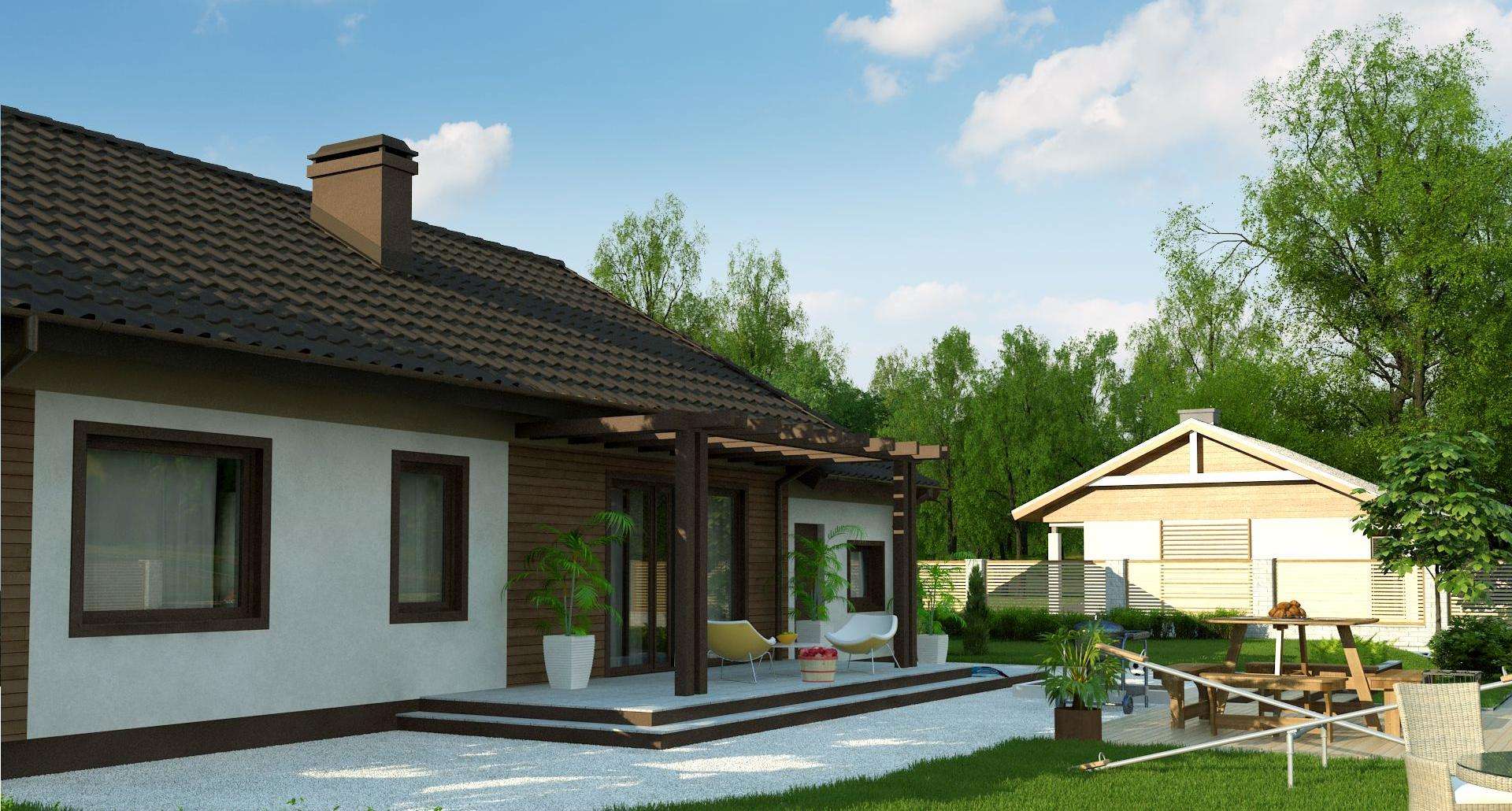 Fatada Casă parter 88 mp utili, 3 dormitoare, o baie