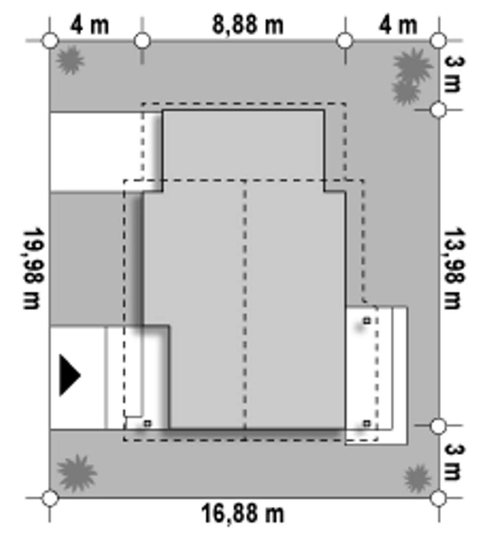 Plan amplasament Casă parter 65 mp utili, 2 dormitoare, o baie