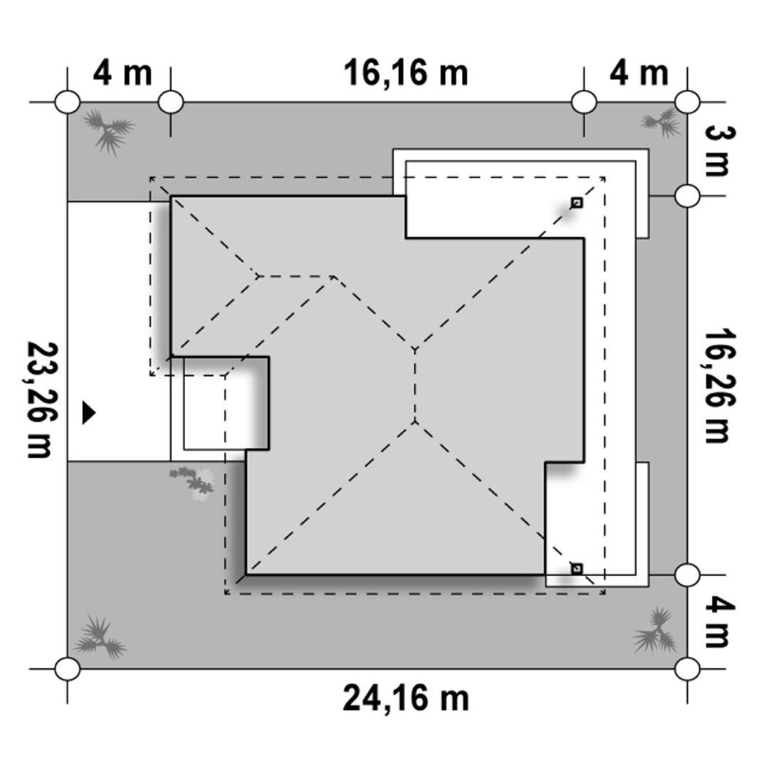 Plan amplasament Casă parter 122 mp utili, 3 dormitoare, 2 băi