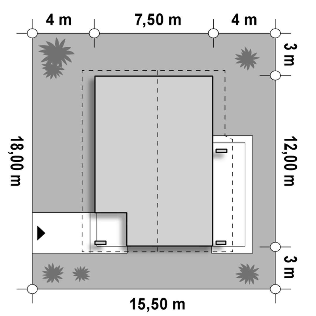 Plan amplasament Casă parter 65 mp utili, 2 dormitoare, o baie