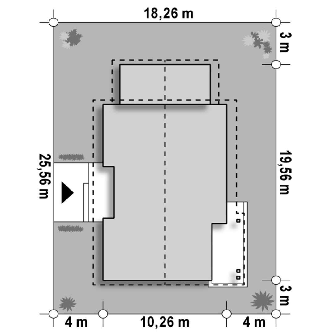 Plan amplasament Casă parter 108 mp utili, 3 dormitoare, o baie