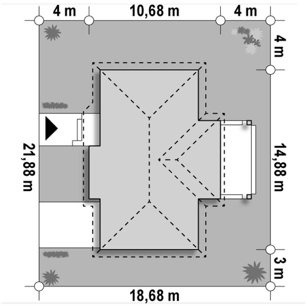 Plan amplasament Casă parter 81 mp utili, 3 dormitoare, o baie