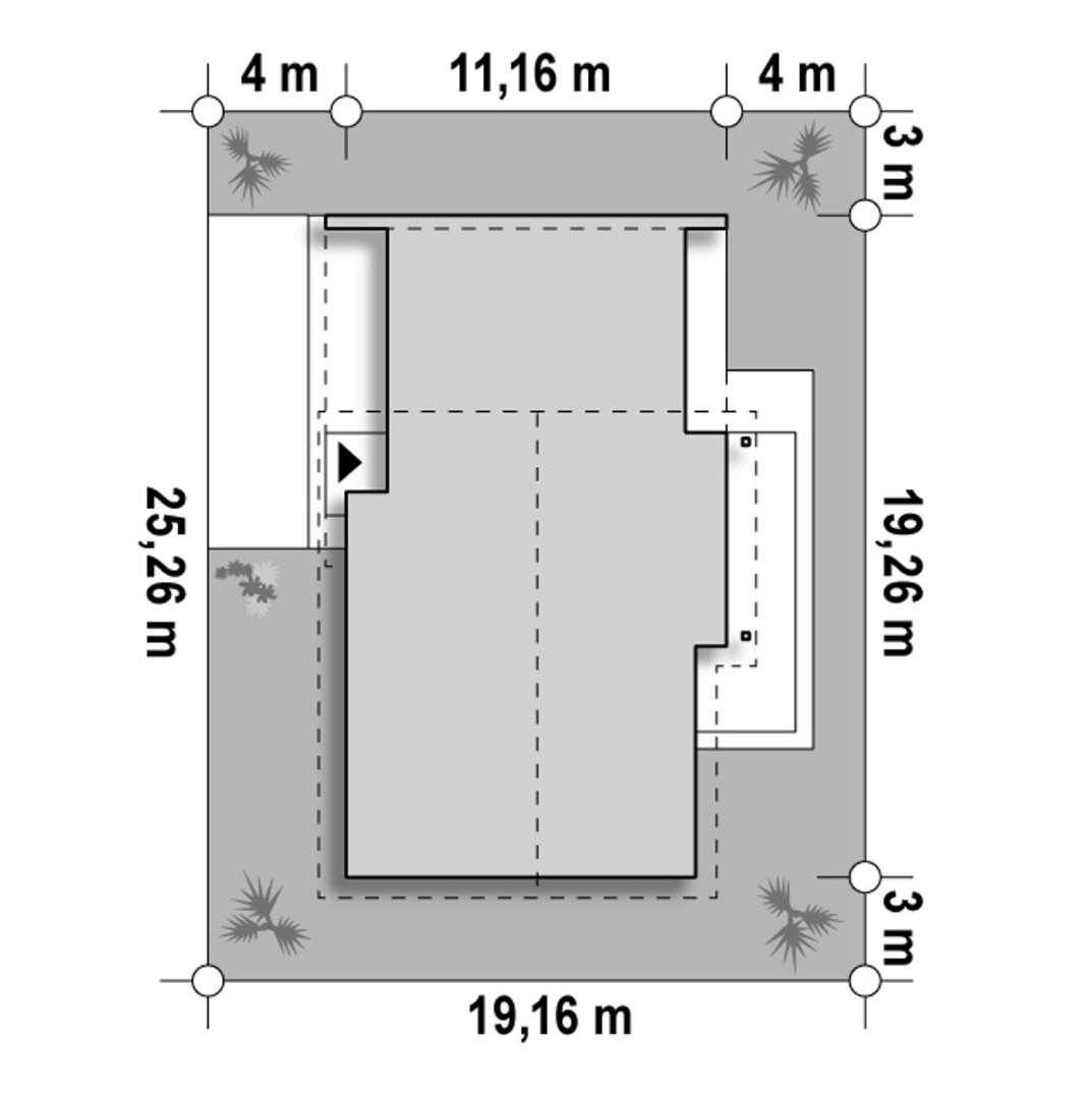 Plan amplasament Casă parter 107 mp utili, 3 dormitoare, o baie