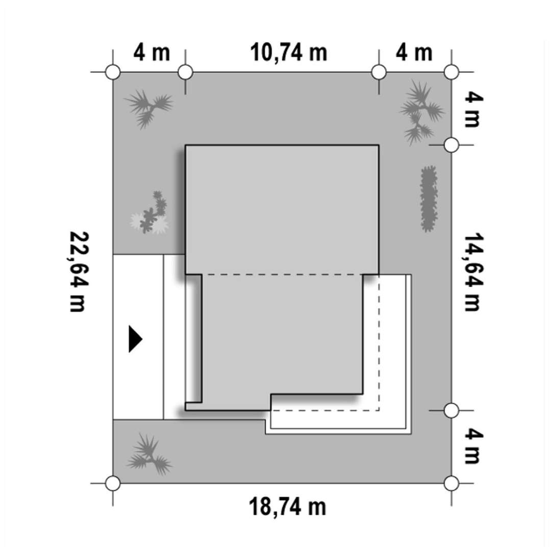 Plan amplasament Casă parter 107 mp utili, 3 dormitoare, 2 băi