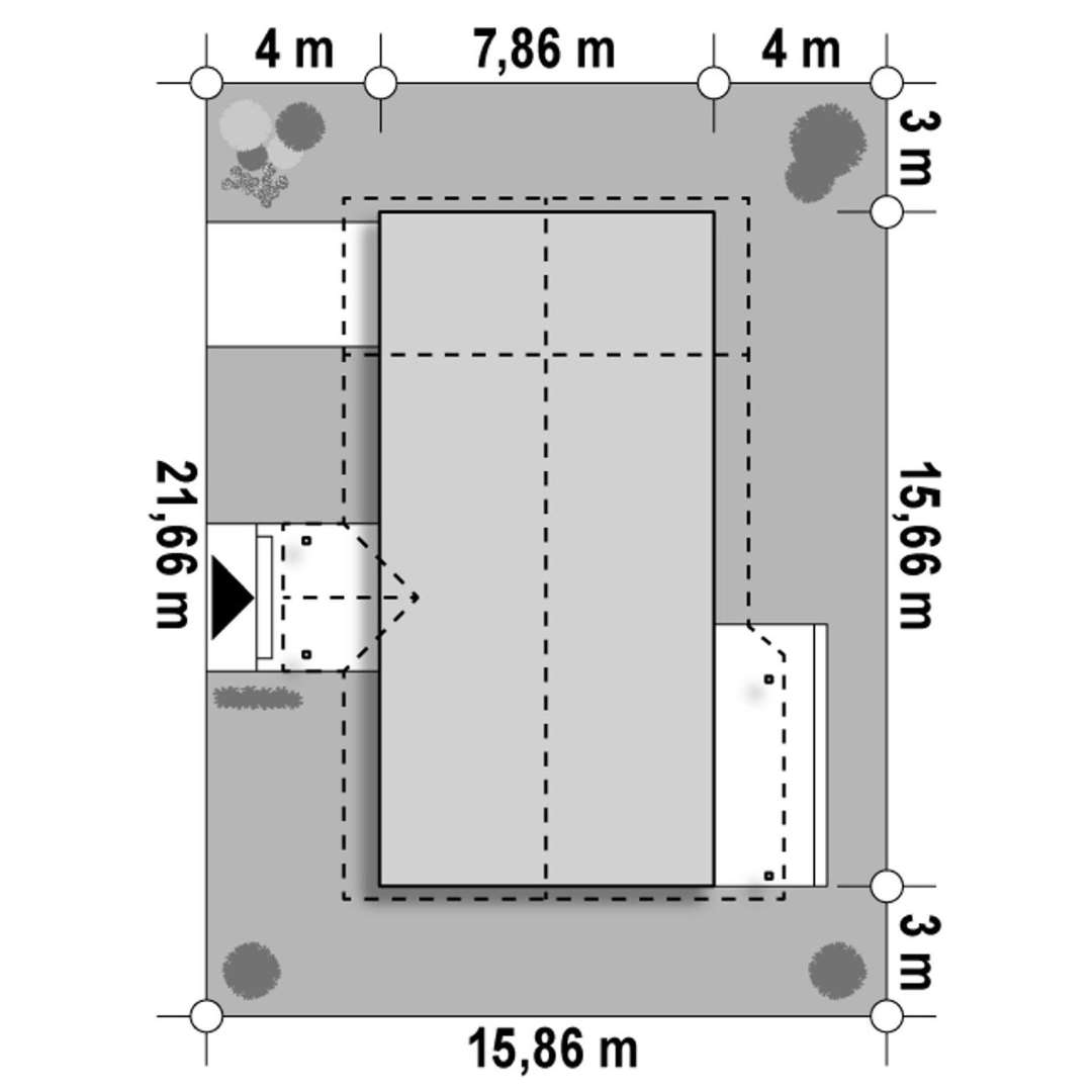 Plan amplasament Casă parter 73 mp utili, 2 dormitoare, o baie