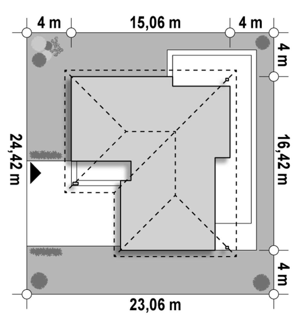 Plan amplasament Casă parter 104 mp utili, 3 dormitoare, 2 băi