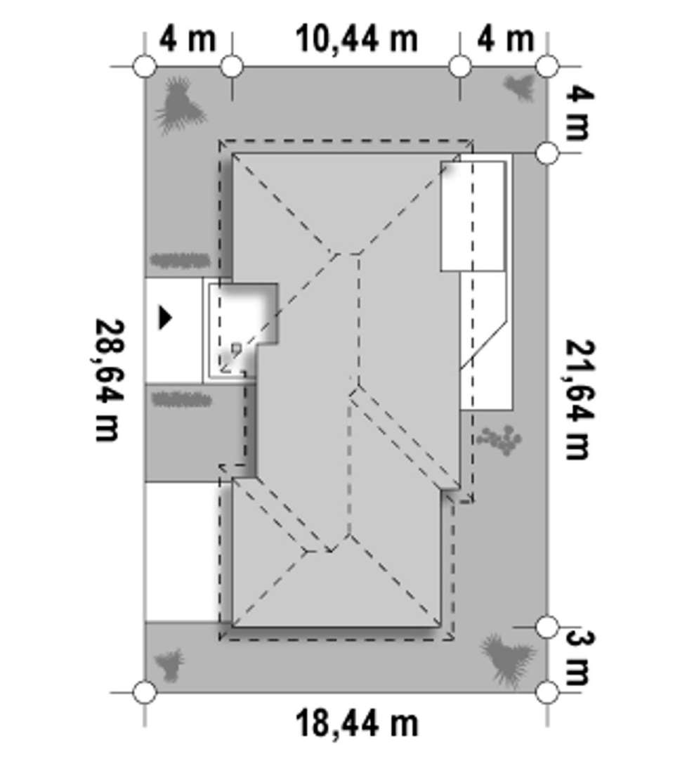 Plan amplasament Casă parter 113 mp utili, 2 dormitoare, 2 băi