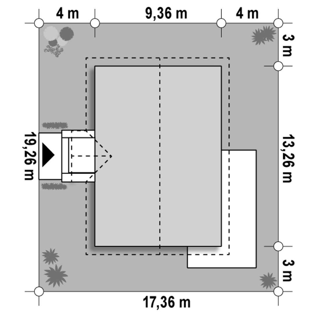 Plan amplasament Casă parter 95 mp utili, 3 dormitoare, o baie