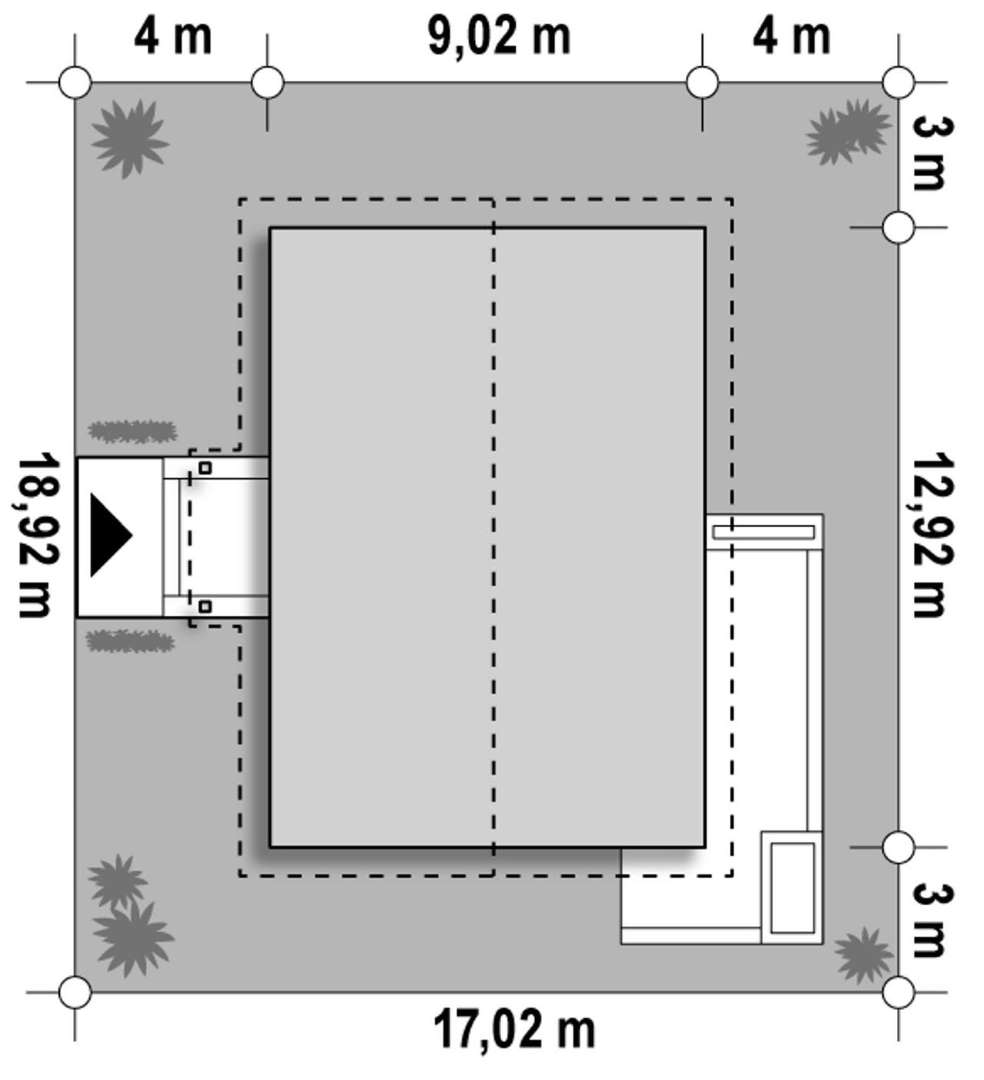 Plan amplasament Casă parter 98 mp utili, 3 dormitoare, o baie