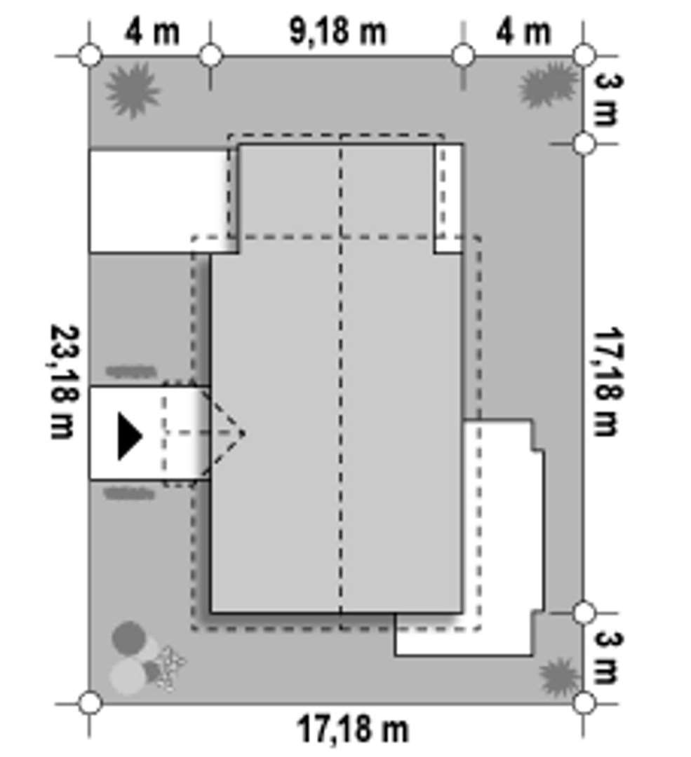 Plan amplasament Casă parter 97 mp utili, 3 dormitoare, o baie