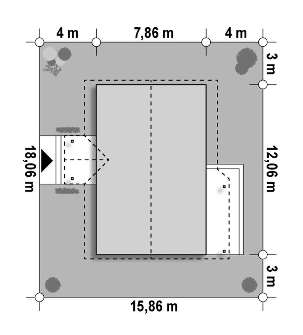 Plan amplasament Casă parter 73 mp utili, 2 dormitoare, o baie