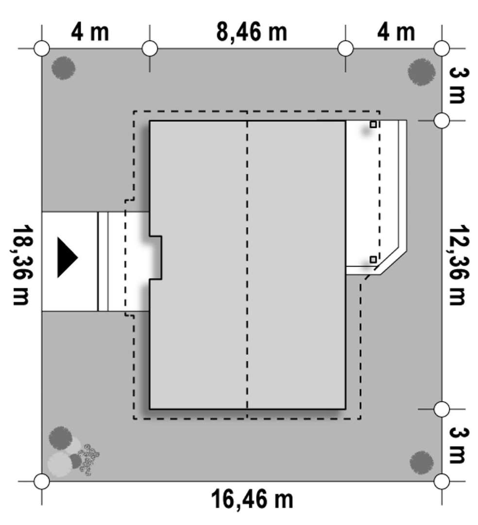 Plan amplasament Casă parter 77 mp utili, 3 dormitoare, o baie
