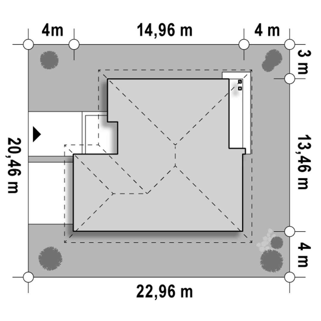 Plan amplasament Casă parter 100 mp utili, 2 dormitoare, o baie