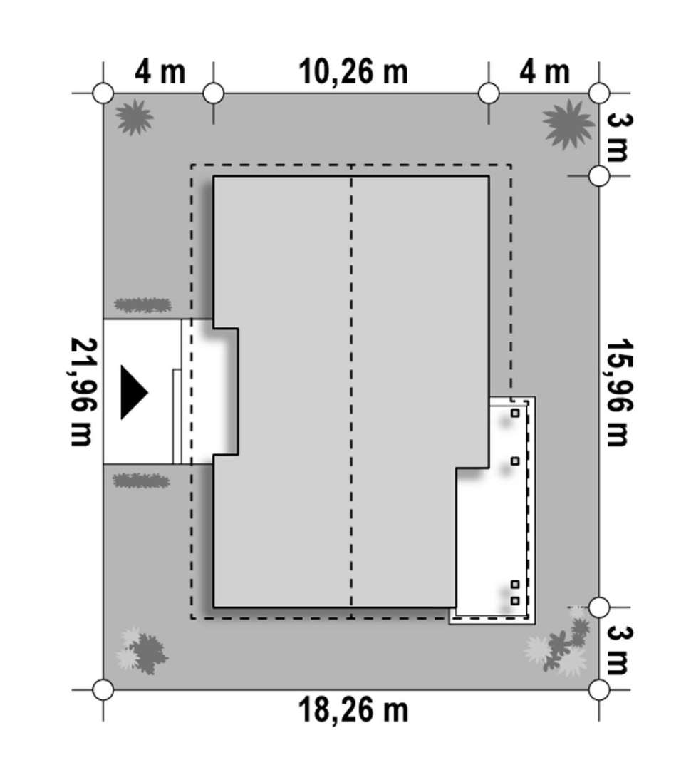 Plan amplasament Casă parter 106 mp utili, 3 dormitoare, o baie
