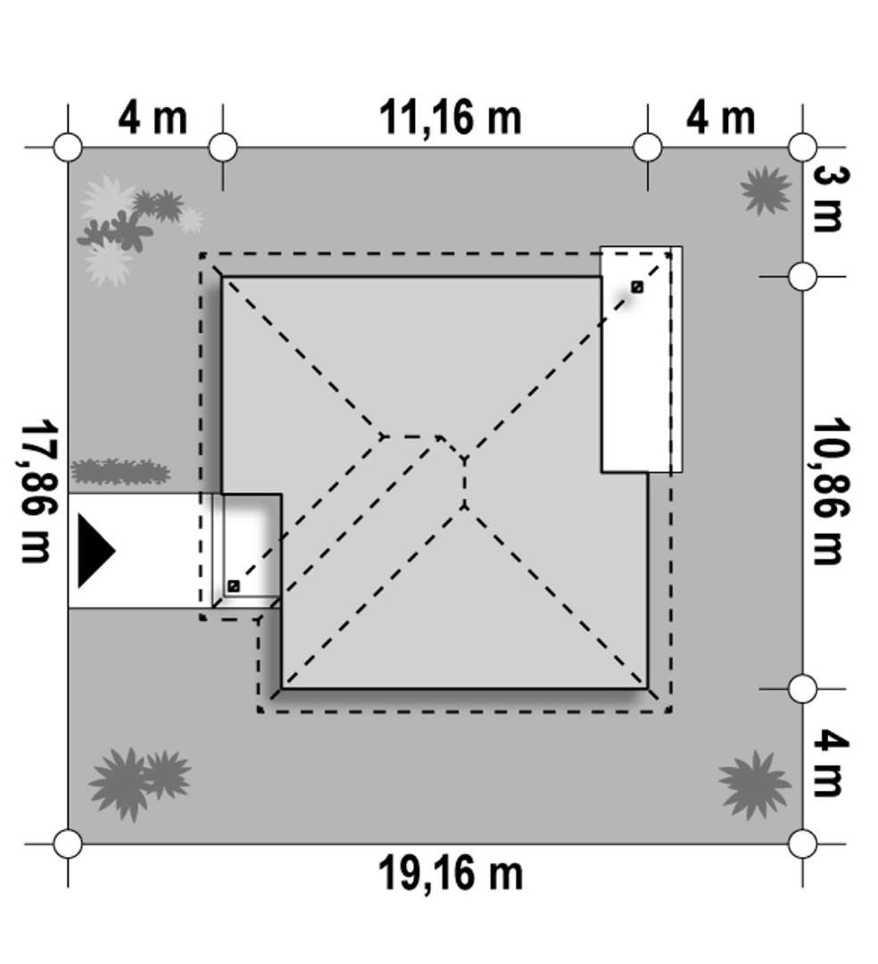Plan amplasament Casă parter 81 mp utili, 2 dormitoare, o baie