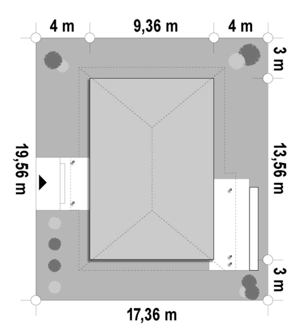 Plan amplasament Casă parter 98 mp utili, 3 dormitoare, o baie