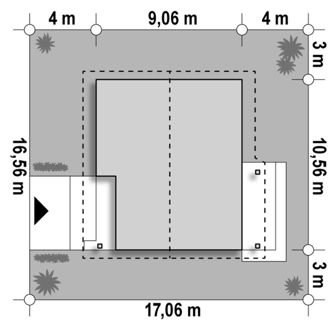 Plan amplasament Casă parter 65 mp utili, 2 dormitoare, o baie