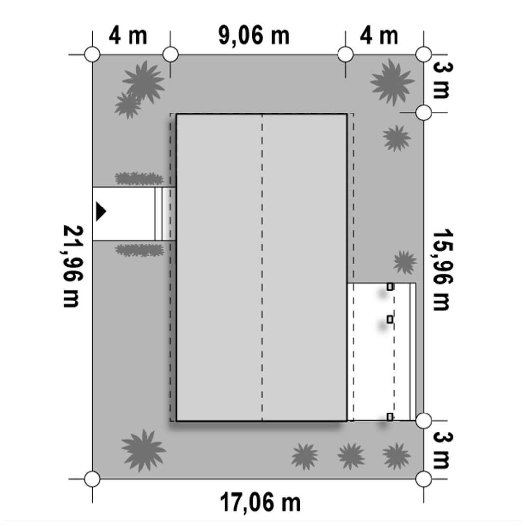 Plan amplasament Casă parter 109 mp utili, 3 dormitoare, o baie