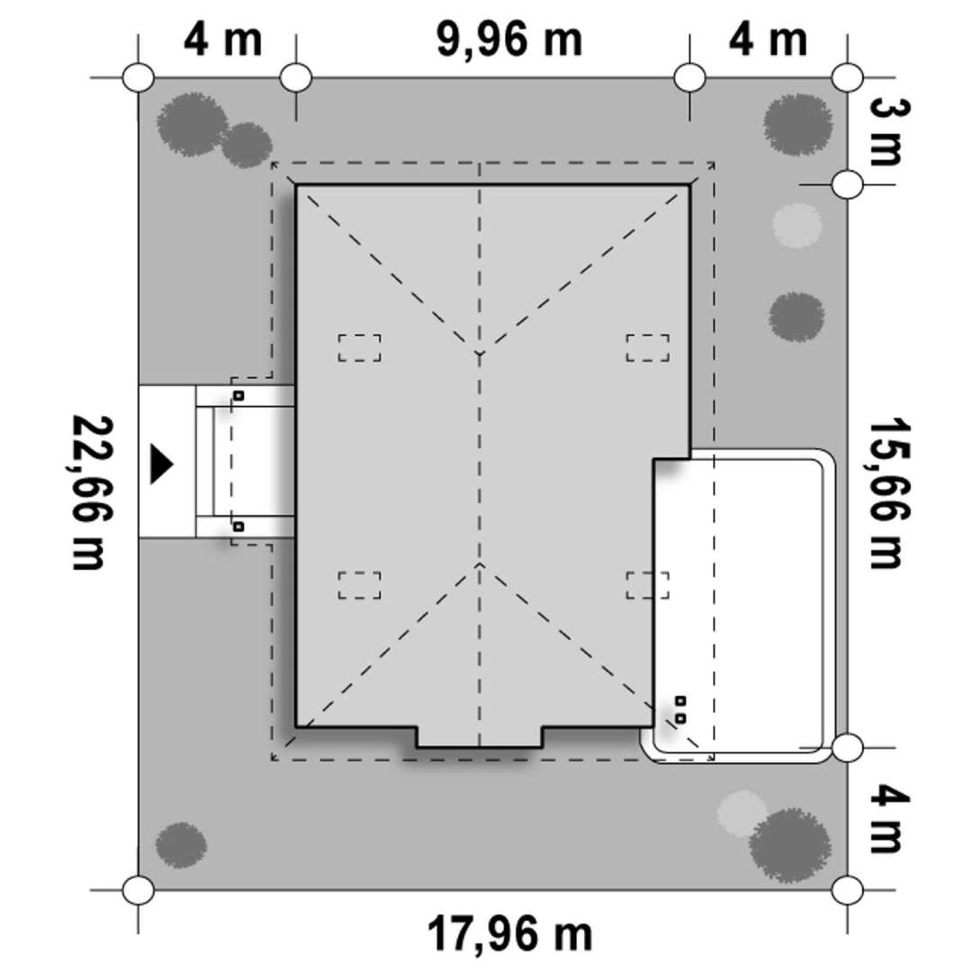 Plan amplasament Casă parter 108 mp utili, 3 dormitoare, o baie