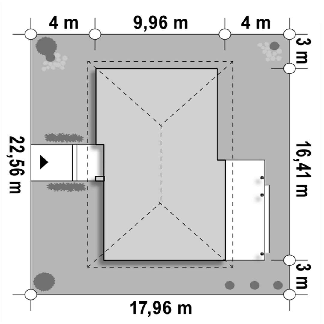 Plan amplasament Casă parter 117 mp utili, 3 dormitoare, o baie