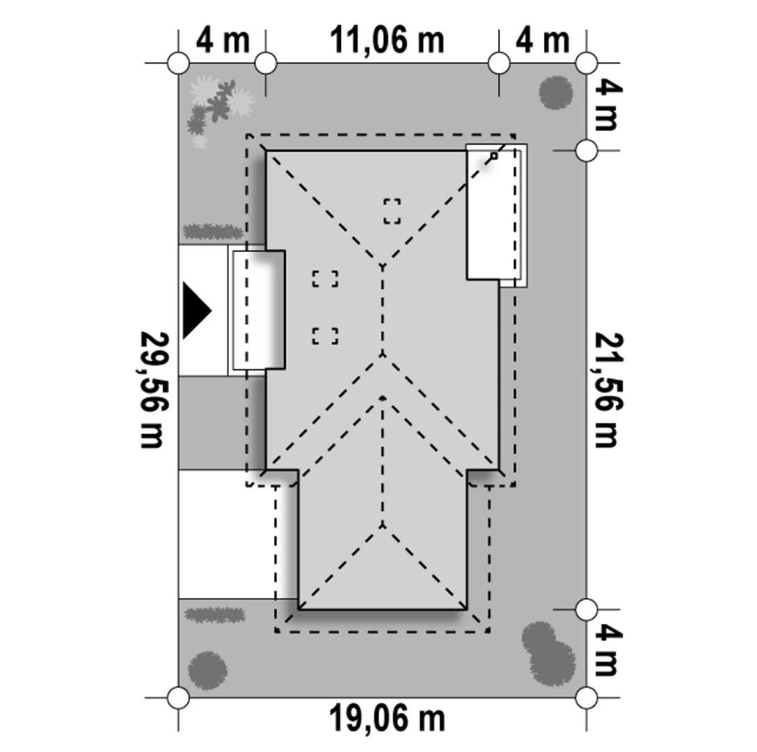 Plan amplasament Casă parter 121 mp utili, 3 dormitoare, 2 băi