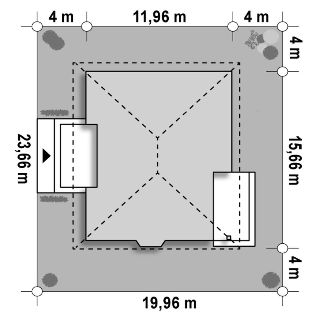 Plan amplasament Casă parter 129 mp utili, 3 dormitoare, o baie