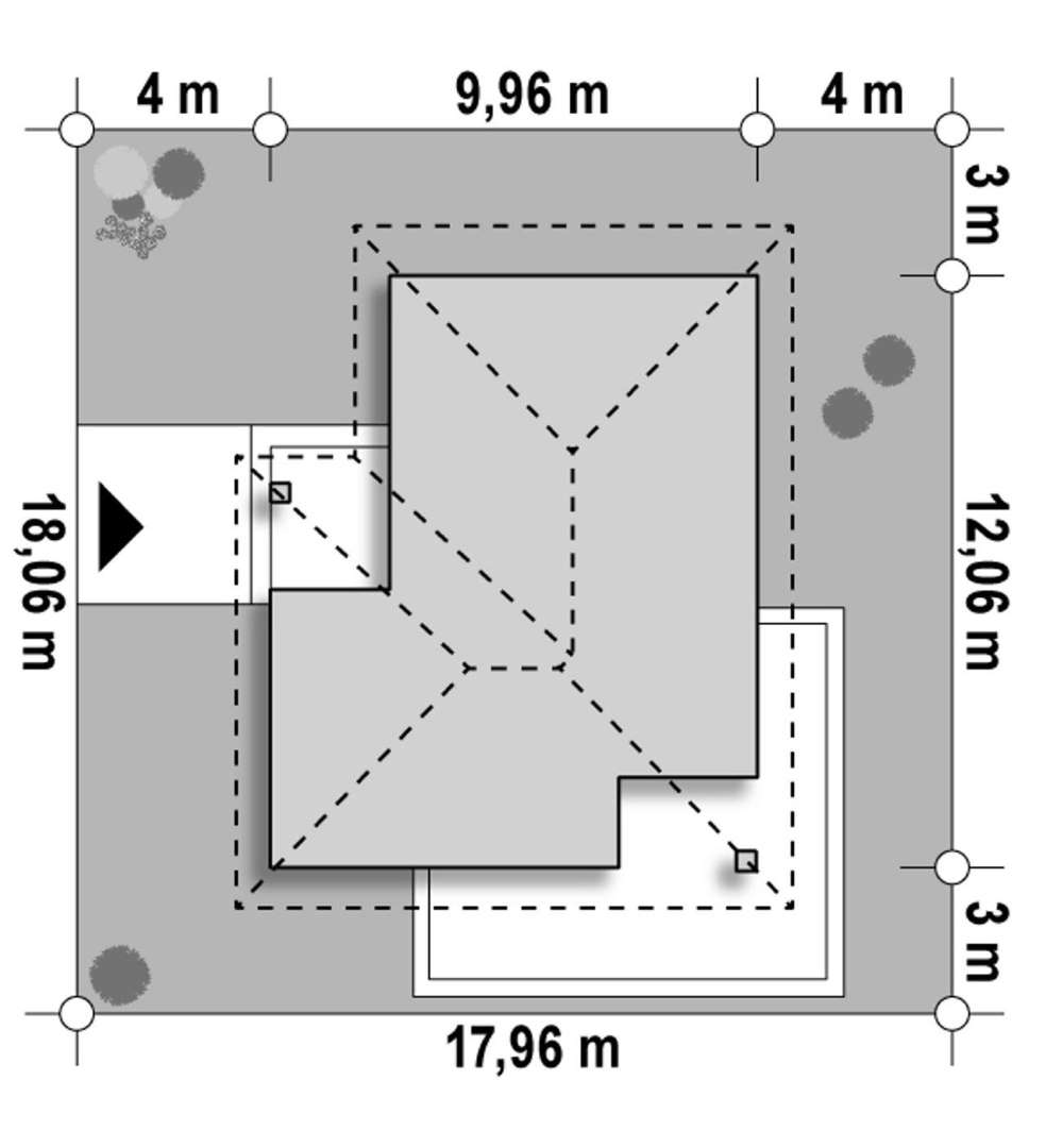 Plan amplasament Casă parter 73 mp utili, 3 dormitoare, o baie