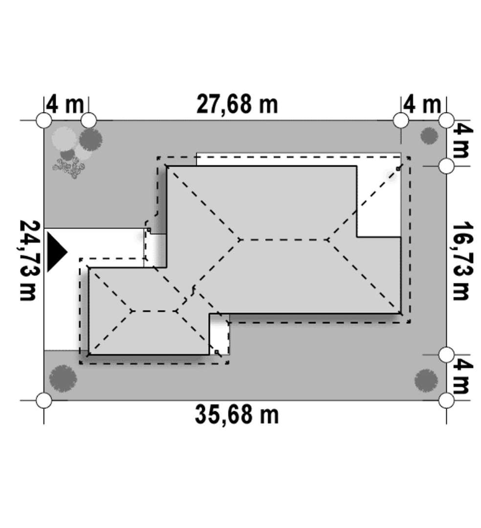 Plan amplasament Casă parter 222 mp utili, 4 dormitoare, 2 băi