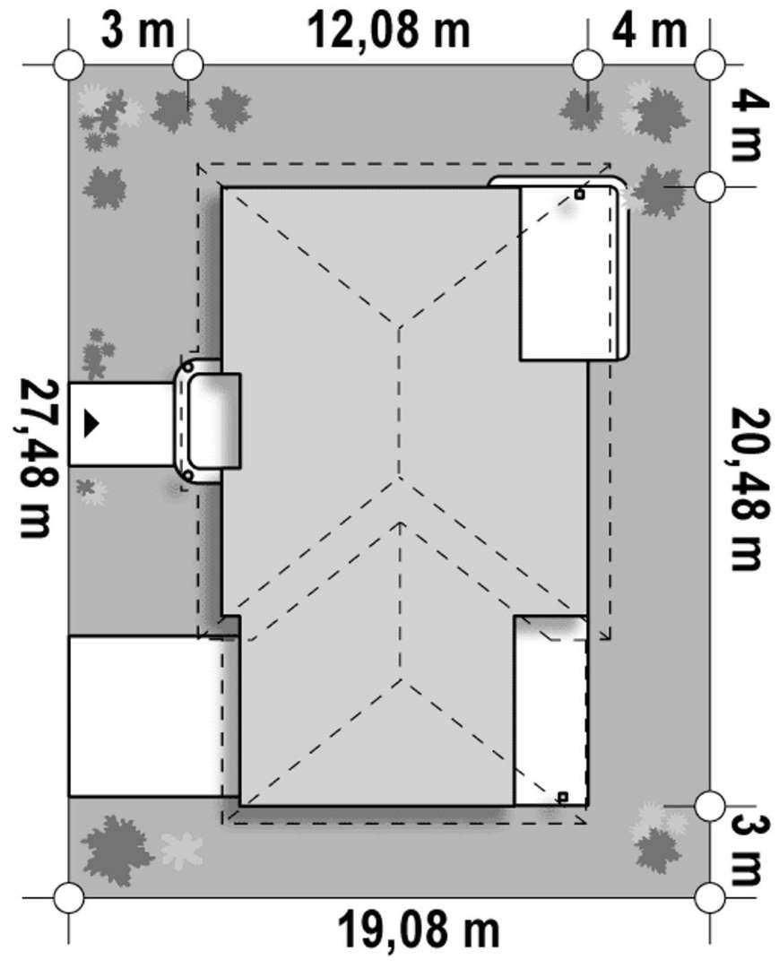 Plan amplasament Casă parter 124 mp utili, 2 dormitoare, o baie