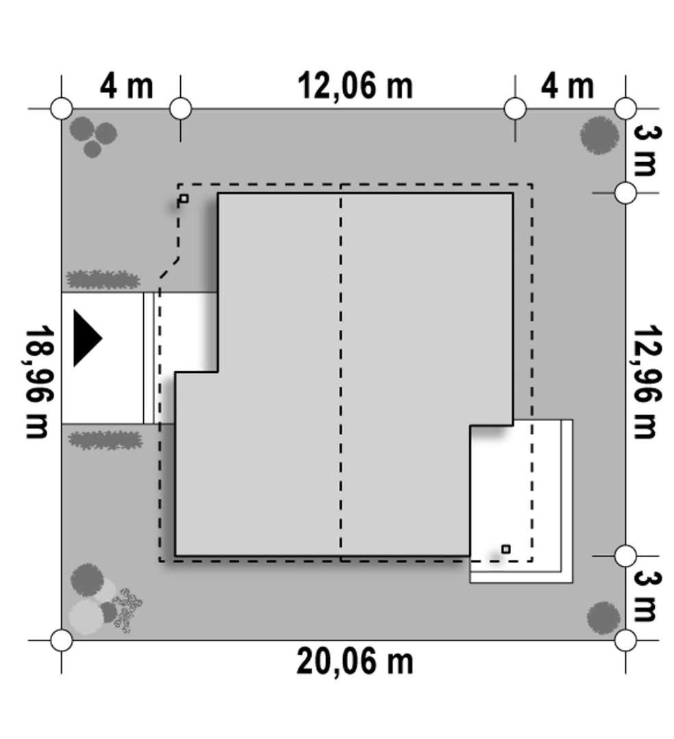 Plan amplasament Casă parter 106 mp utili, 3 dormitoare, o baie