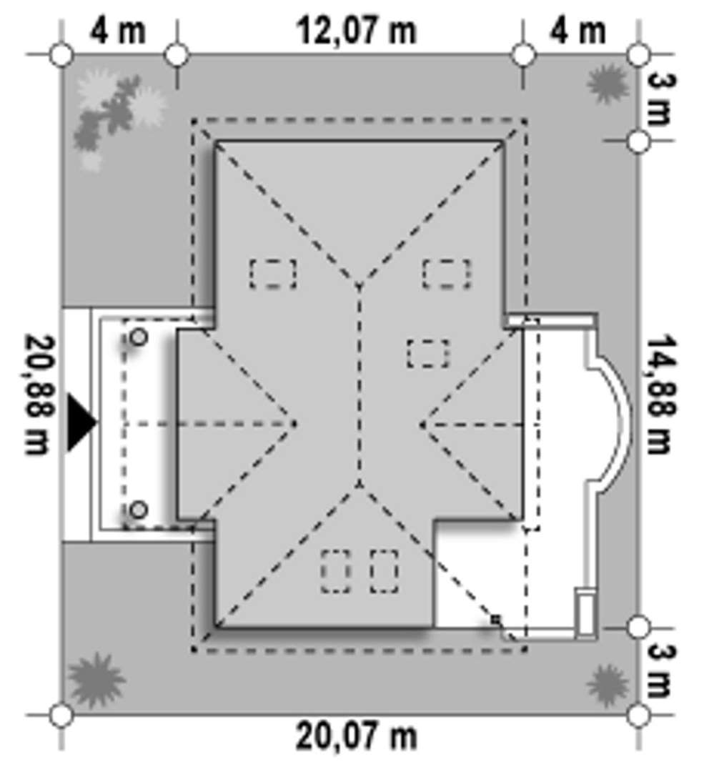 Plan amplasament Casă parter 109 mp utili, 3 dormitoare, o baie