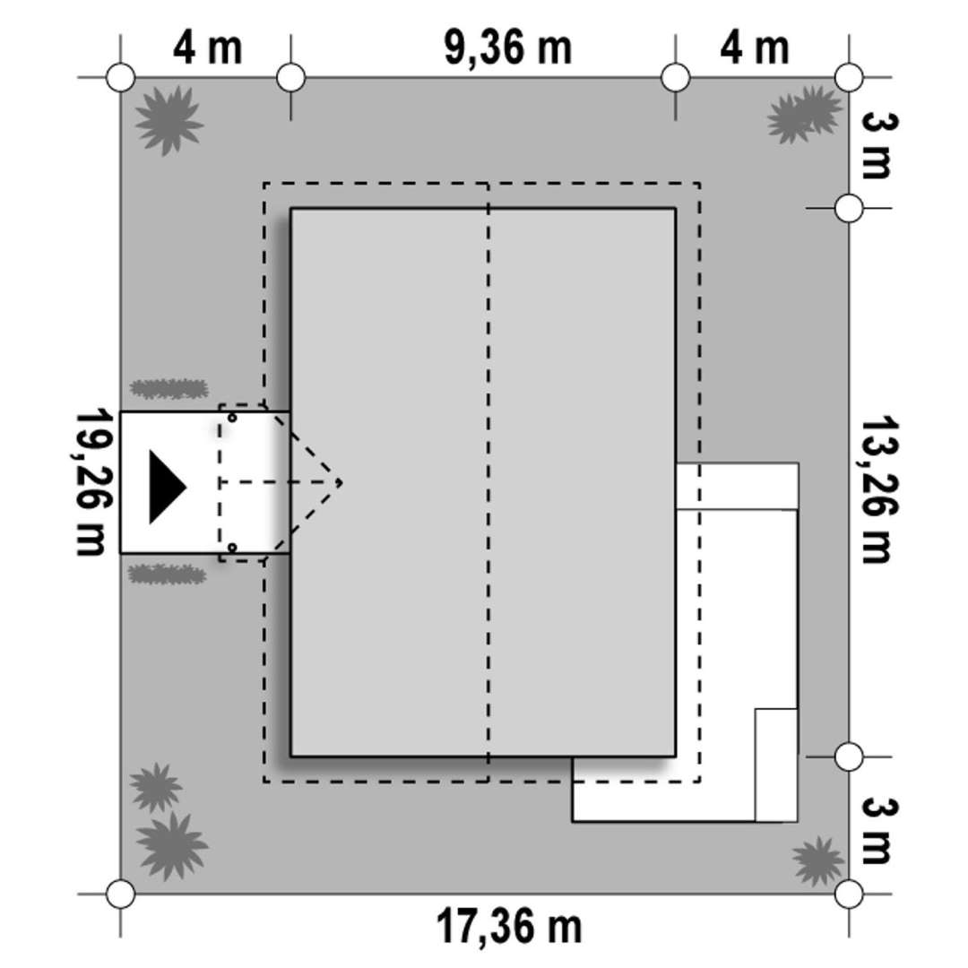 Plan amplasament Casă parter 98 mp utili, 3 dormitoare, o baie
