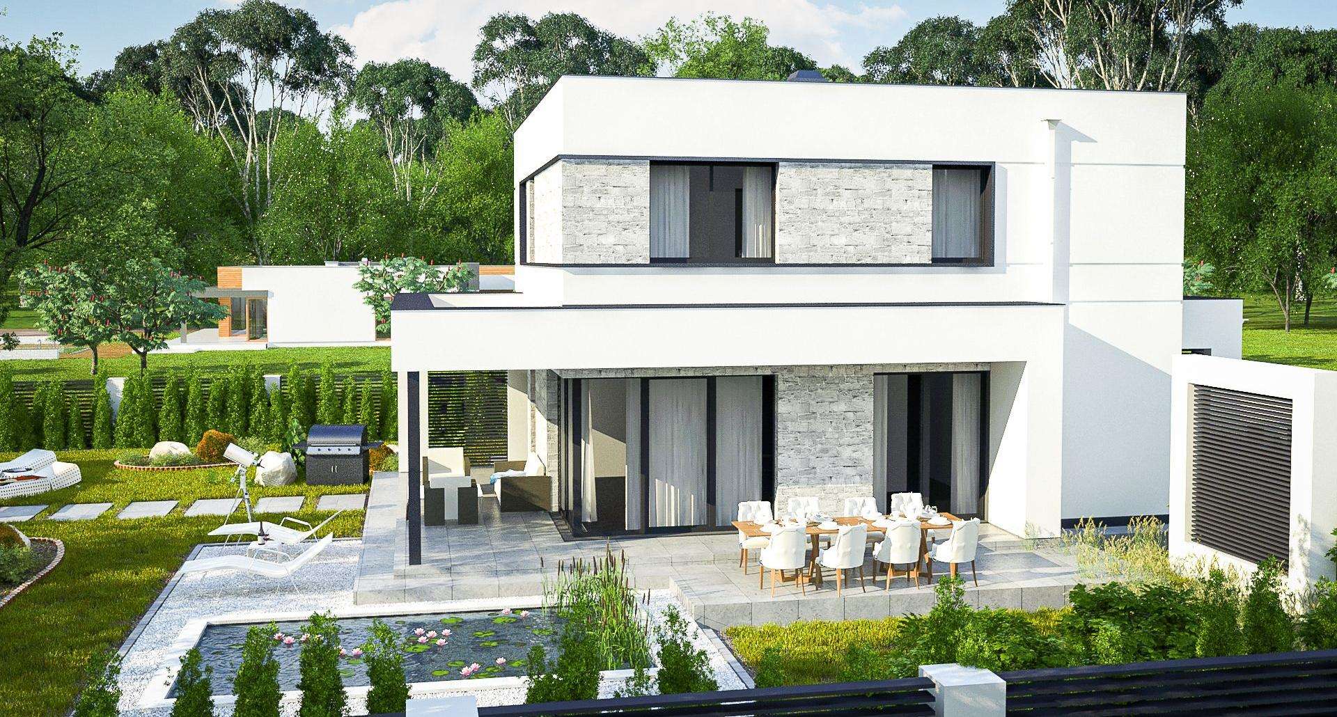 Fatada Casă cu etaj 118 mp utili, un dormitor, 3 băi