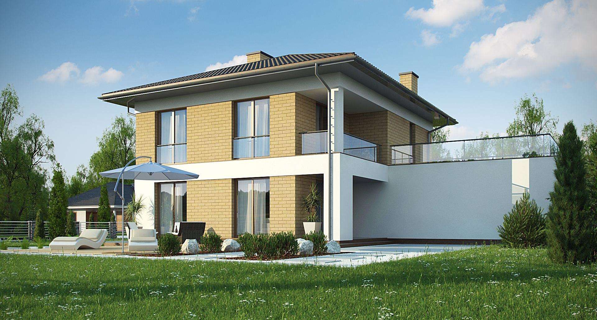 Fatada Casă cu etaj 148 mp utili, un dormitor, 2 băi