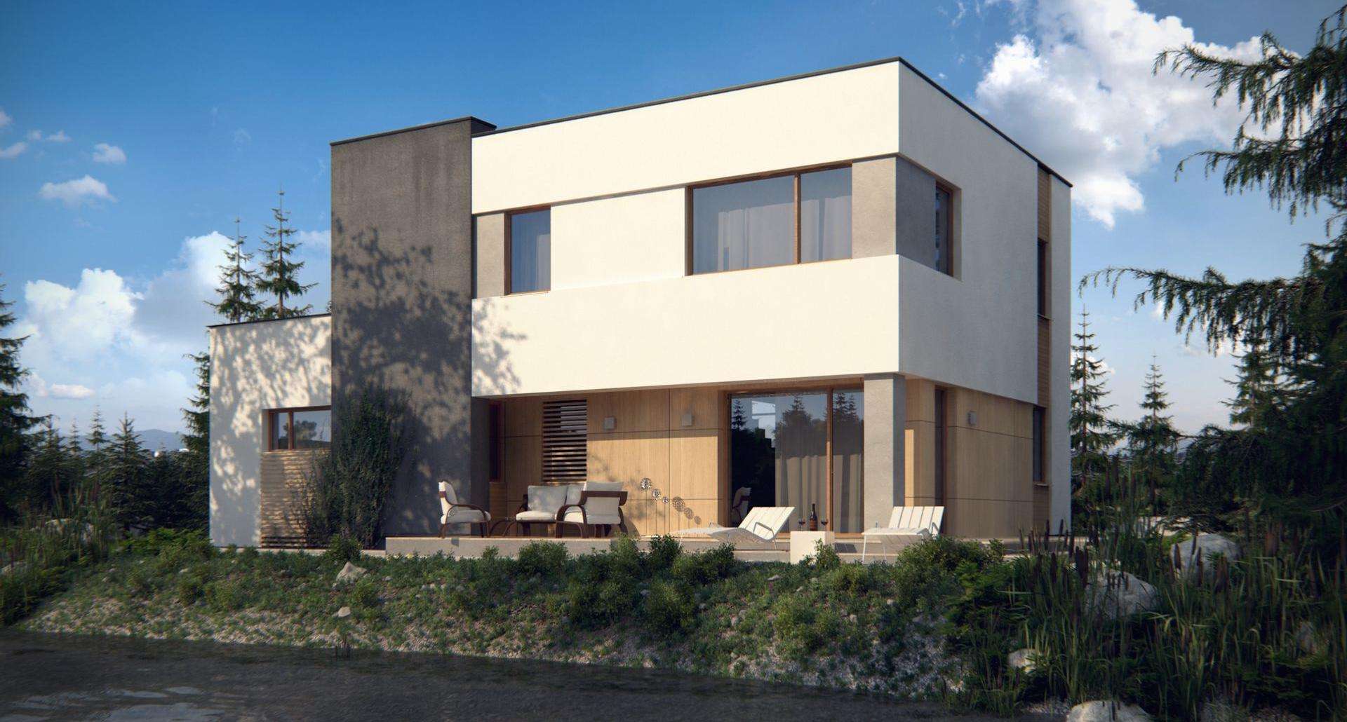 Fatada Casă cu etaj 128 mp utili, un dormitor, 2 băi