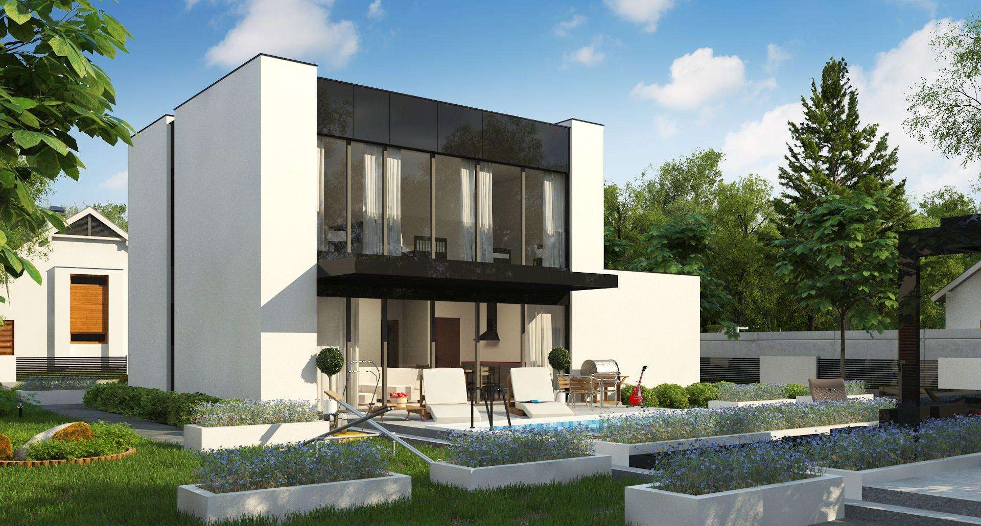 Fatada Casă cu etaj 112 mp utili, un dormitor, 3 băi
