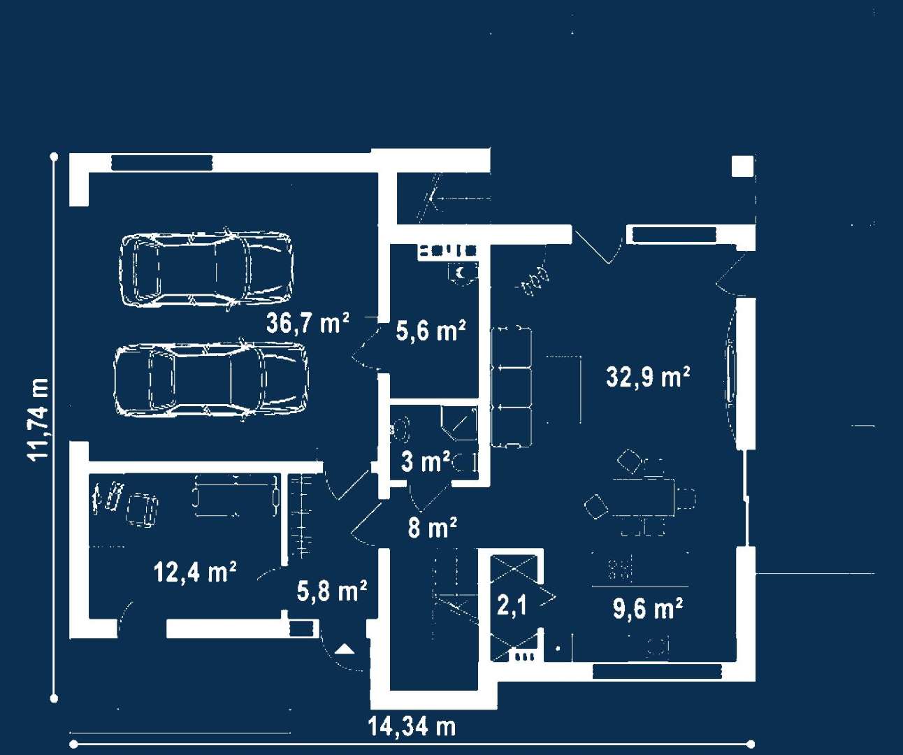 Plan parter Casă cu etaj 139 mp utili, un dormitor, o baie