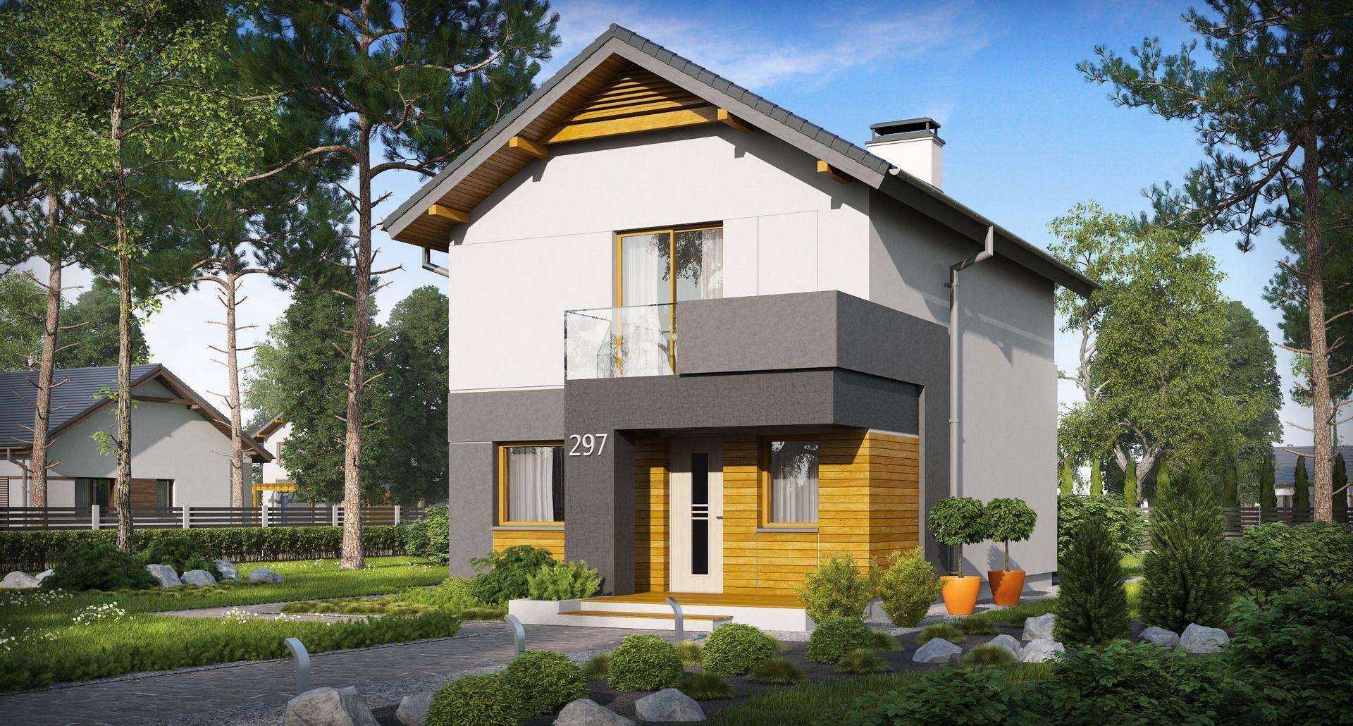 Fatada Casă cu etaj 84 mp utili, un dormitor, 2 băi