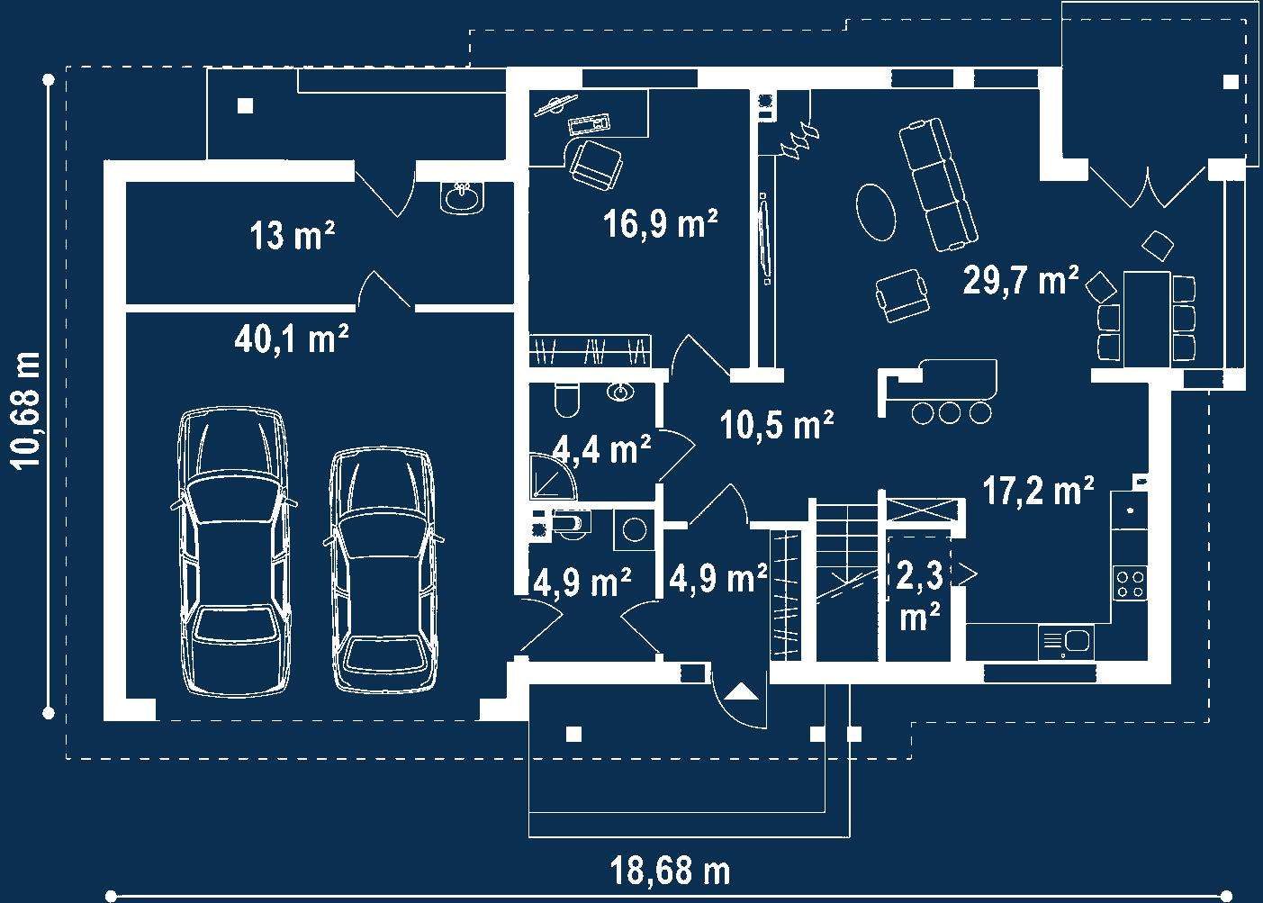 Plan parter Casă cu etaj 171 mp utili, un dormitor, 3 băi