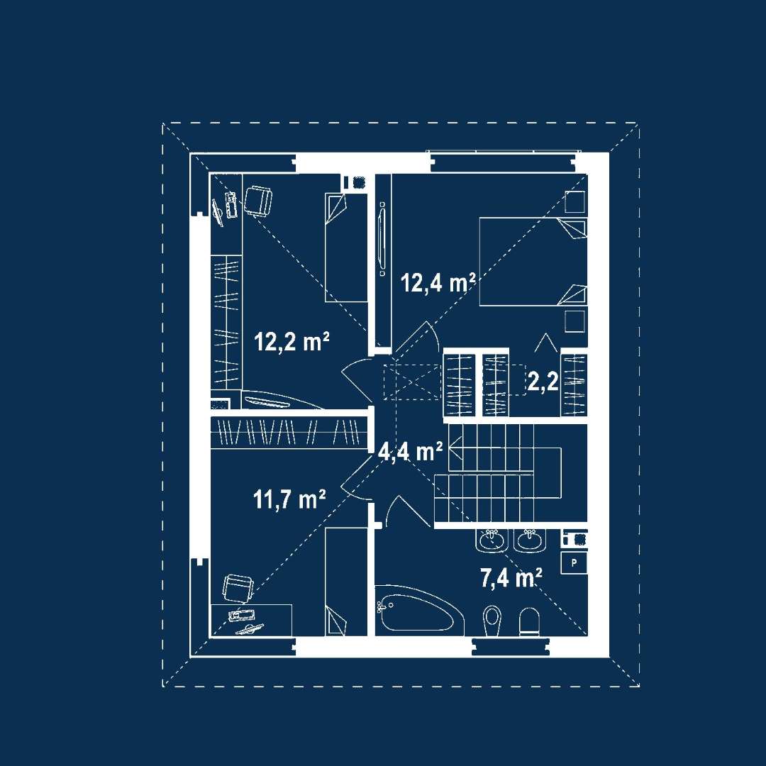 Plan etaj Casă cu etaj 95 mp utili, un dormitor, o baie