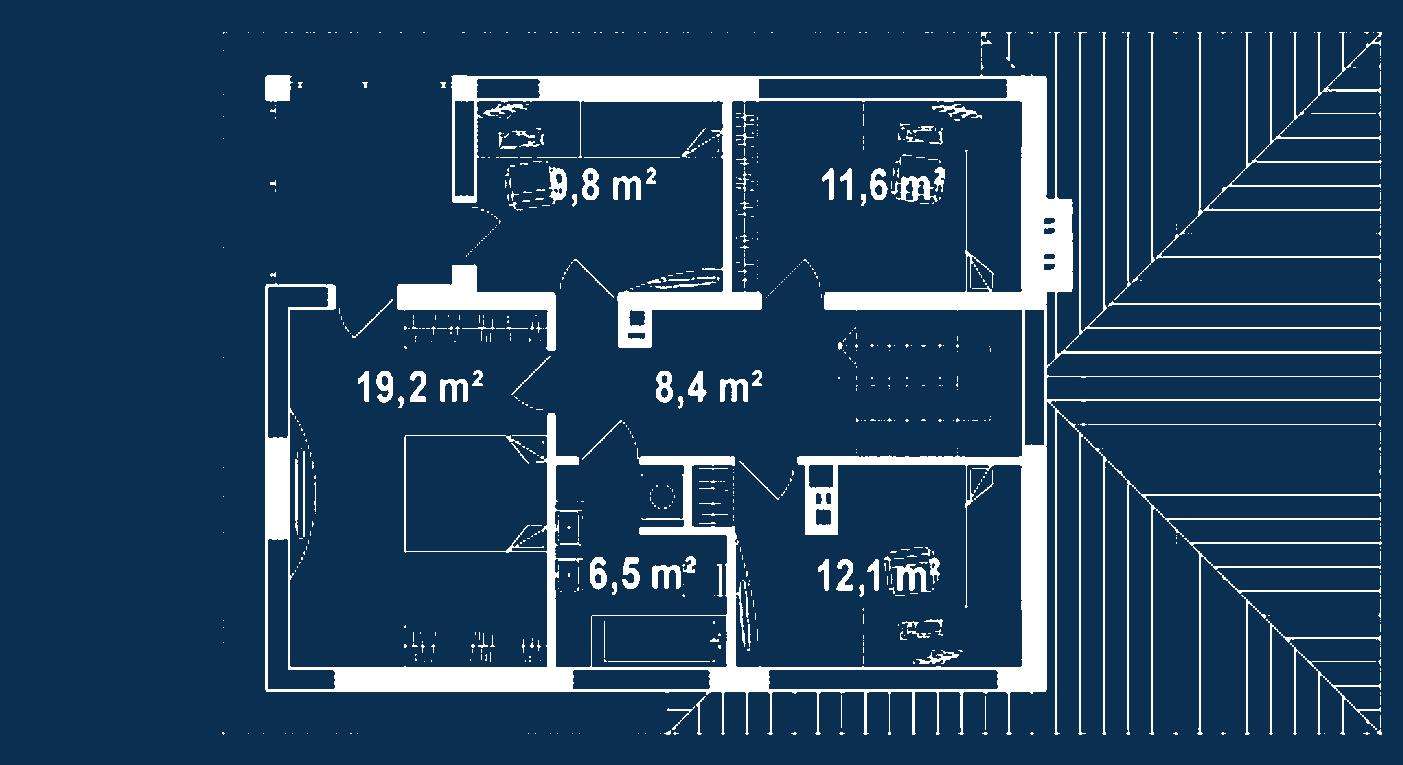 Plan etaj Casă cu etaj 139 mp utili, un dormitor, o baie