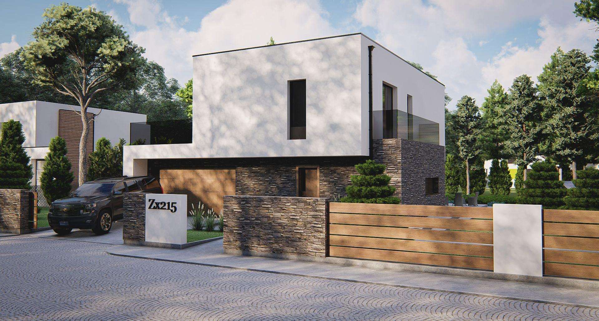 Fatada Casă cu etaj 128 mp utili, un dormitor, 2 băi