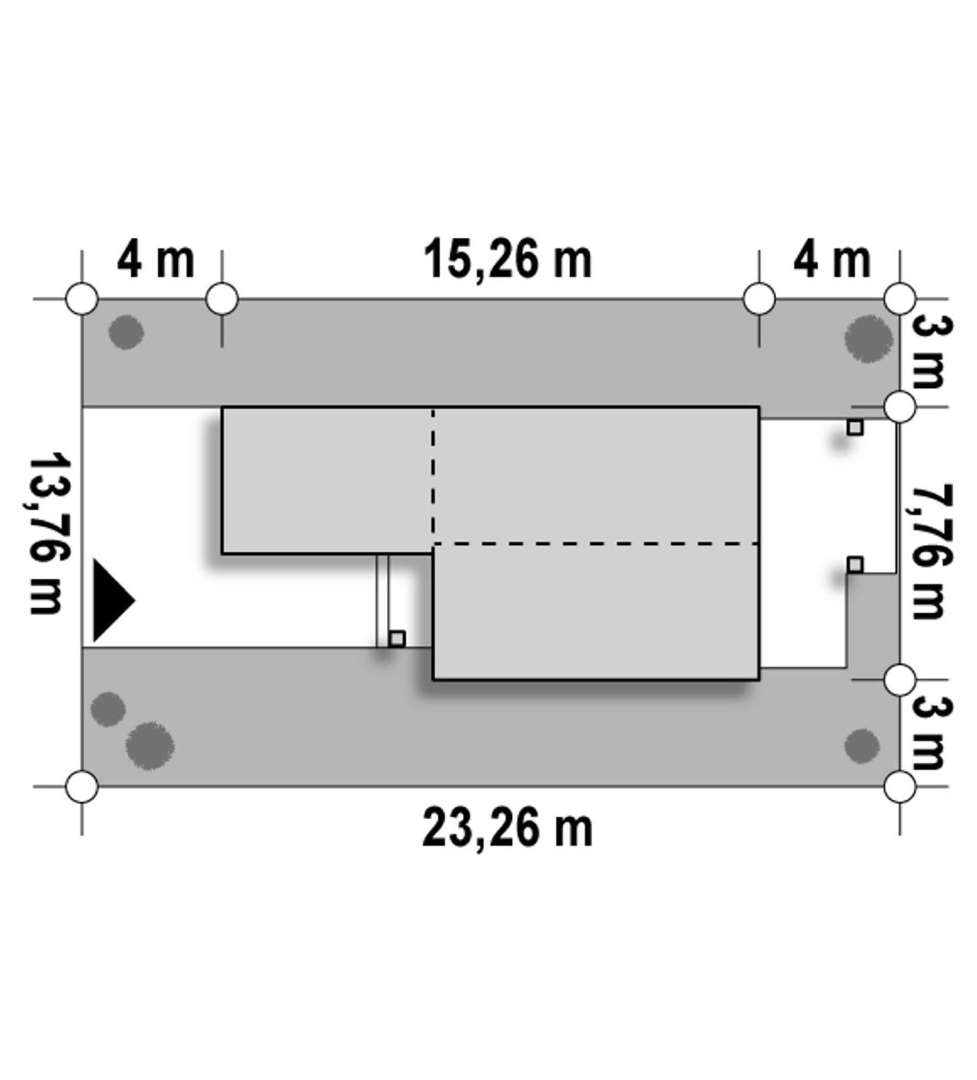 Plan amplasament Casă cu etaj 97 mp utili, un dormitor, 2 băi