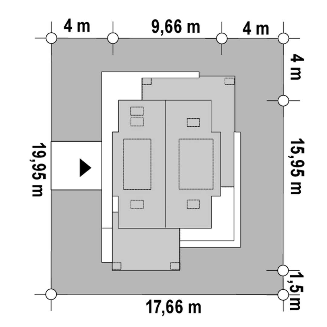 Plan amplasament Casă cu mansardă 142 mp utili, un dormitor, 2 băi