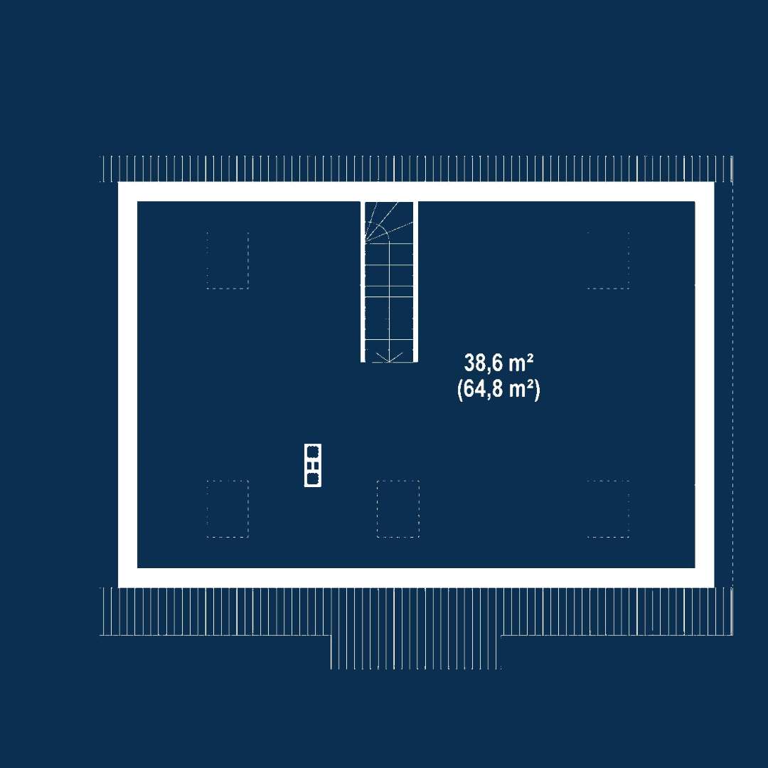 Plan mansardă Casă cu mansardă 99 mp utili, 2 dormitoare, o baie