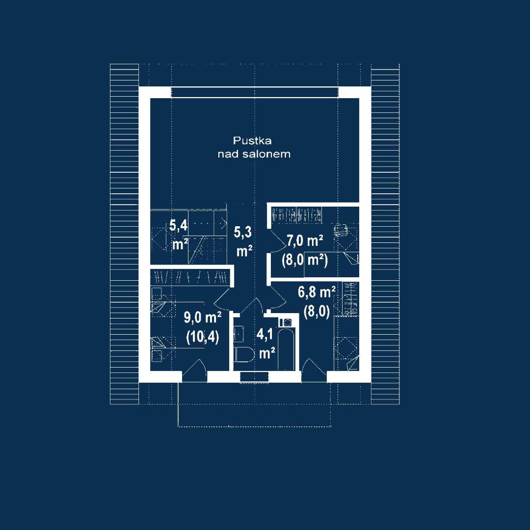 Plan mansardă Casă cu mansardă 95 mp utili, un dormitor, 2 băi