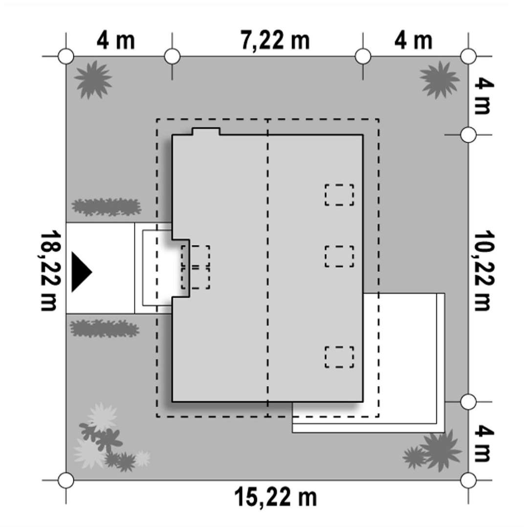 Plan amplasament Casă cu mansardă 87 mp utili, un dormitor, o baie