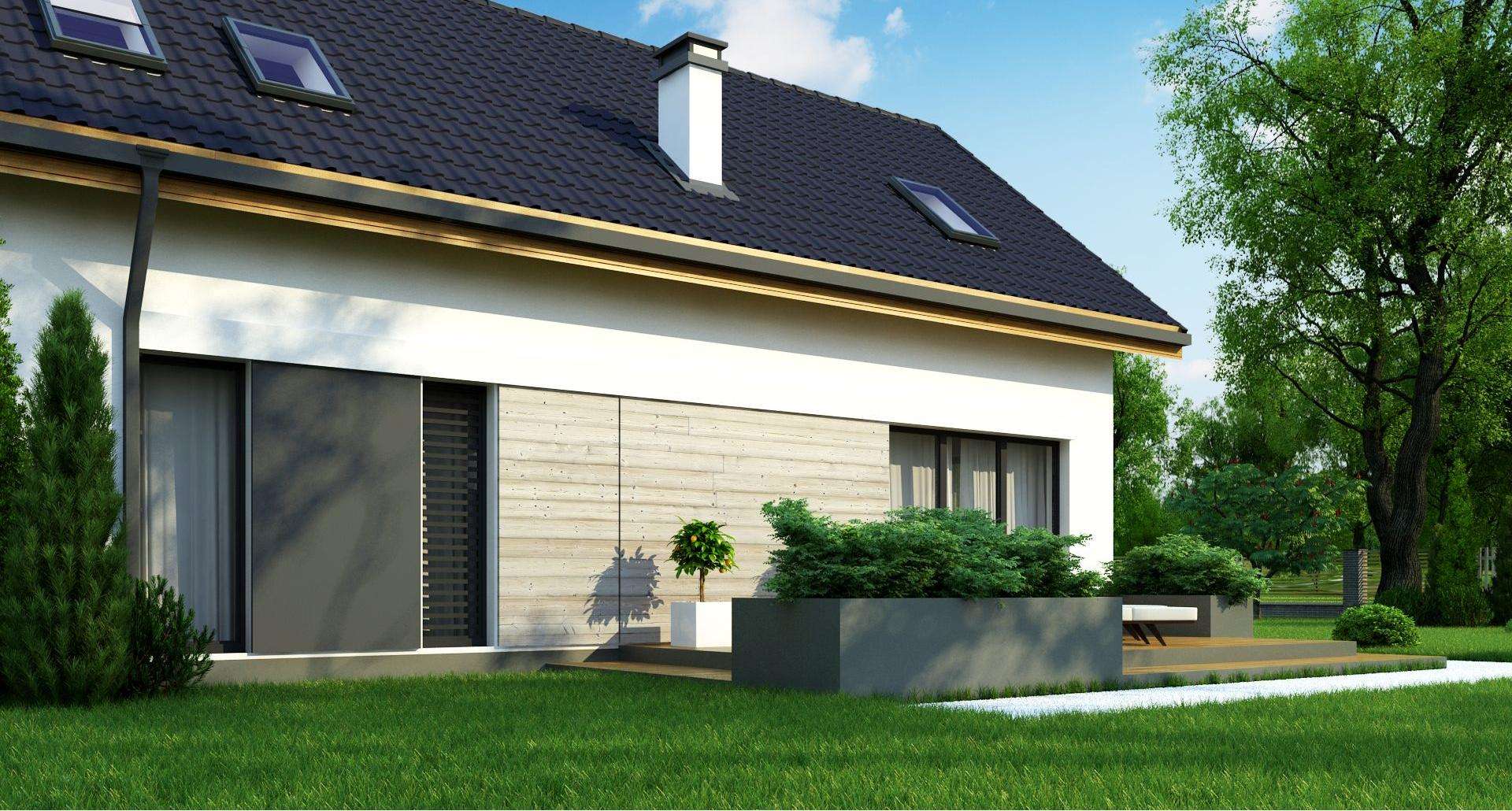 Fatada Casă cu mansardă 127 mp utili, un dormitor, 3 băi