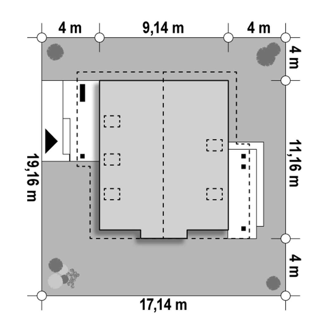 Plan amplasament Casă cu mansardă 117 mp utili, un dormitor, 2 băi